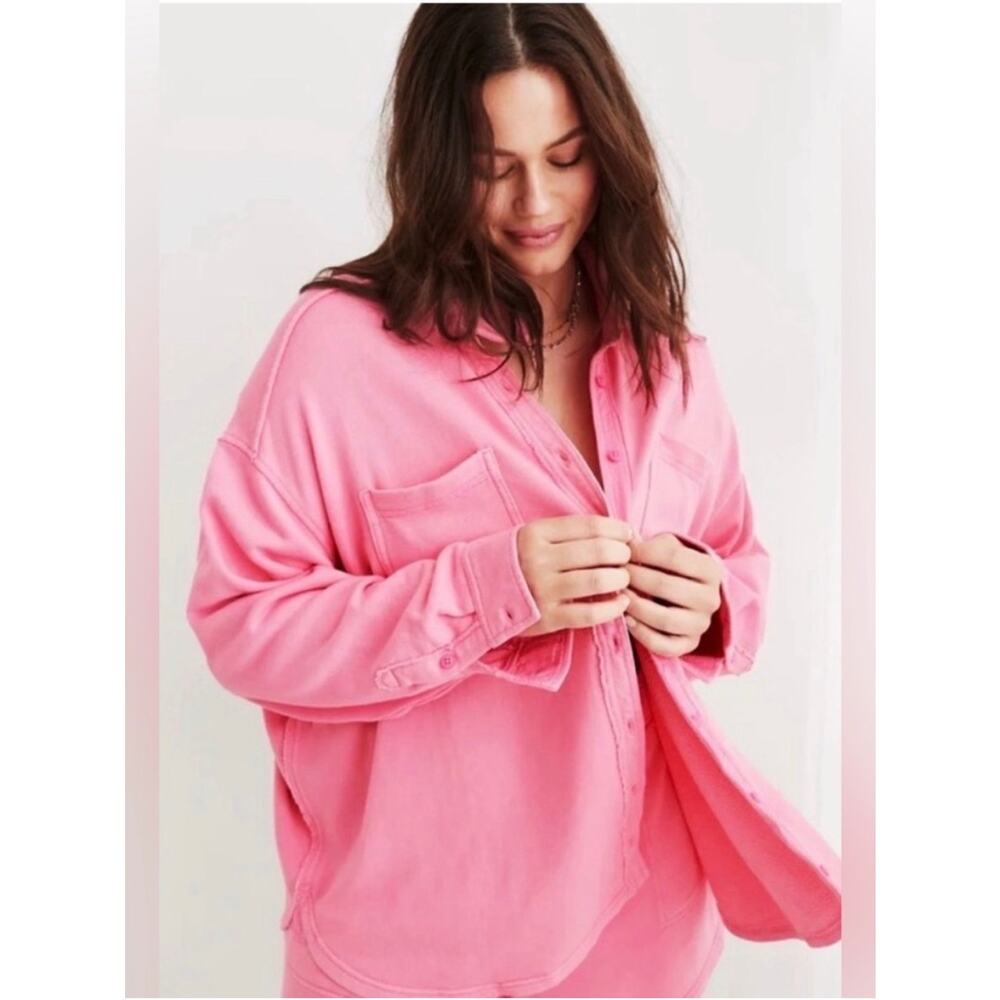 Aerie American Eagle Soft Pink LumberJane Oversized Fleece Shacket Small - Picture 2 of 9